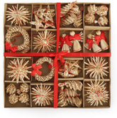 Salcar 56-teiliges Weihnachtsbaumschmuck aus Stroh – Handgefertigtes Strohsterne Set, natürliche Christbaum Anhänger aus 100 % Stroh für nachhaltige Weihnachtsdekoration